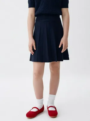 Вязаная юбка в складку для девочек, синий, арт. 3455