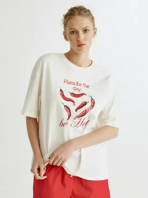 Женская футболка SELA оверсайз с принтом перцев, арт. 34648