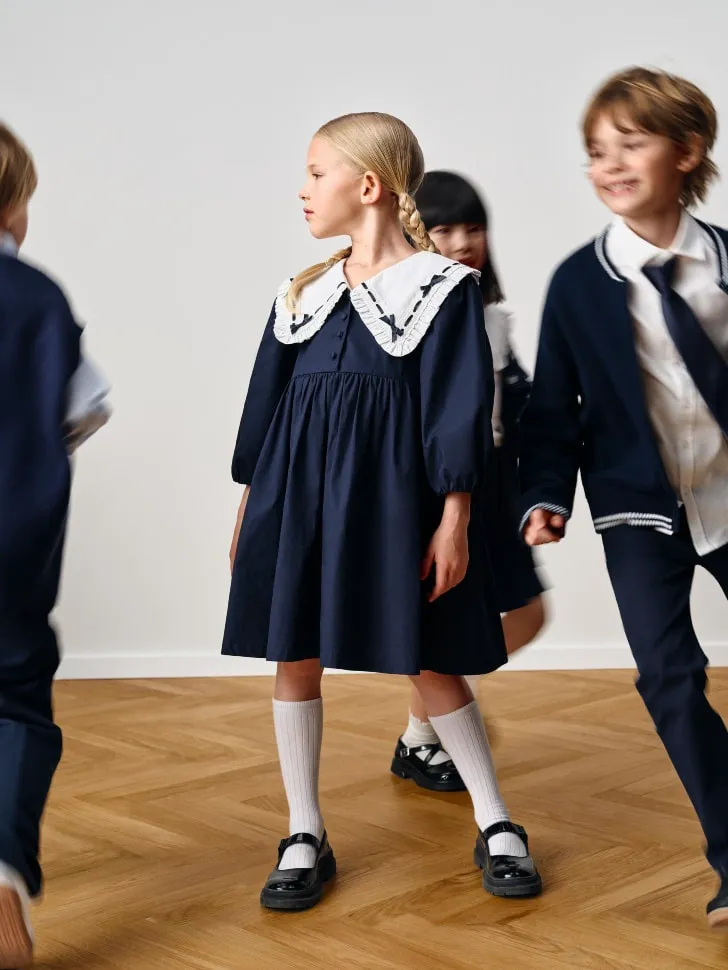 Школьное платье с воротником для девочек, синий, арт. 3484