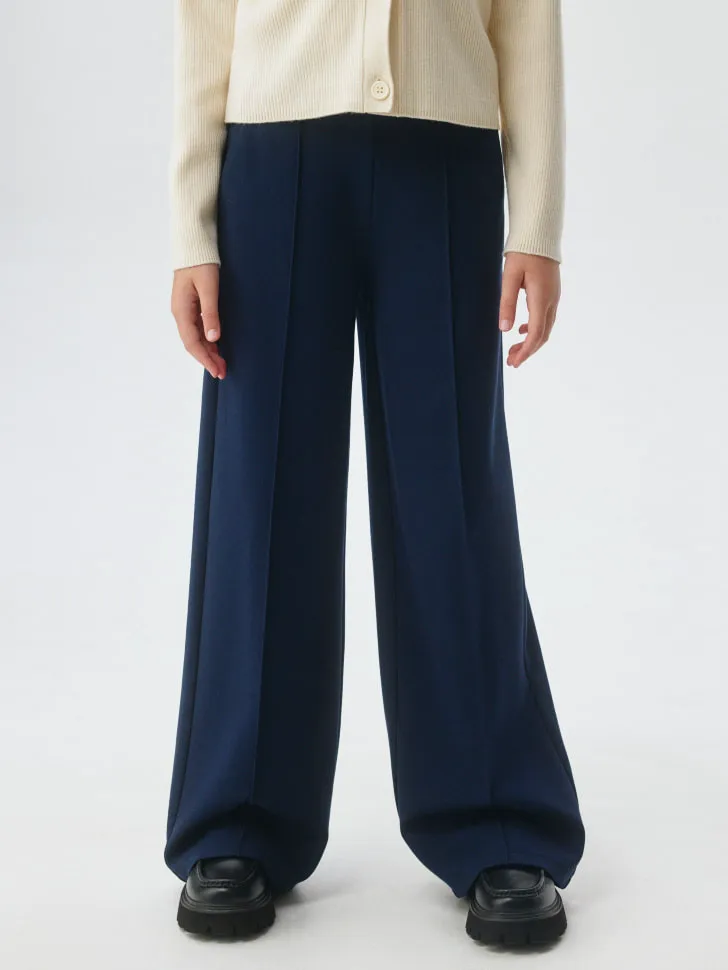 Широкие брюки на резинке для девочек, синий, арт. 3489