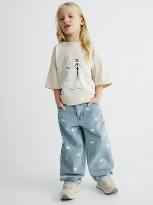 Джинсы SELA Paperbag fit с вышивкой Союзмультфильм, арт. 35132