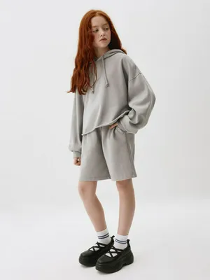 Укороченное худи оверсайз для девочек, арт. 3515