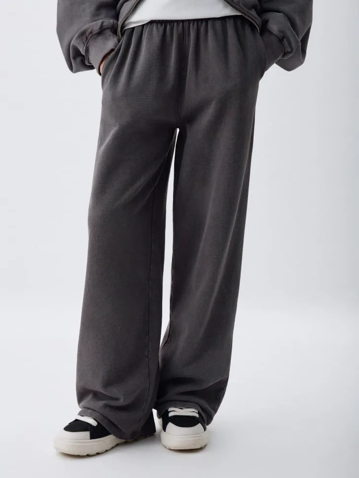 Широкие брюки для девочек с эффектом стирки, серый, арт. 3521