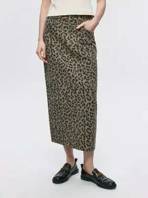 Джинсовая юбка миди с леопардовым принтом SELA, арт. 35218