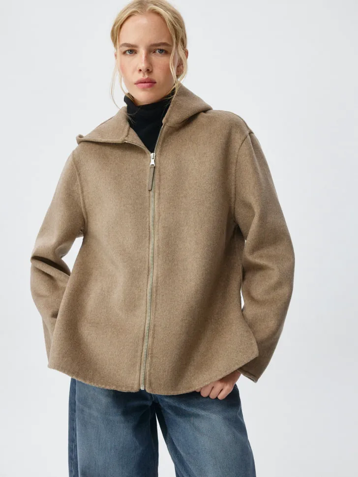 Короткое полупальто из смесовой шерсти, бежевый, арт. 3528