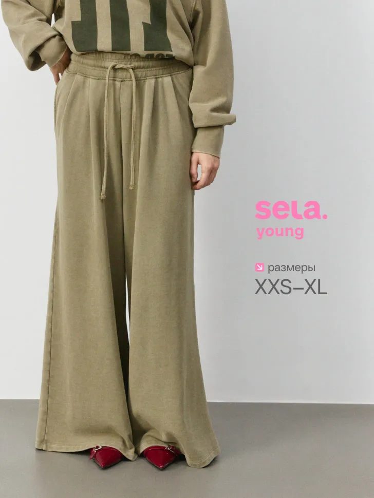 Свободные брюки SELA Young, зеленый, арт. 3530