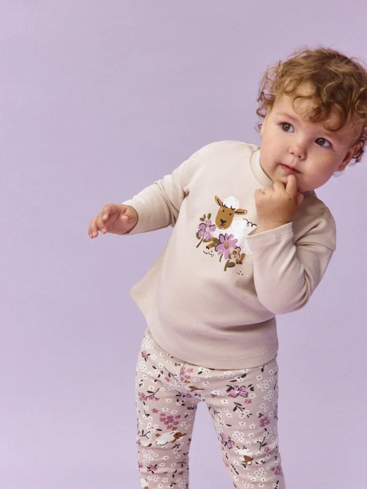 Комплект из лонгслива и леггинсов для малышей, бежевый, арт. 3535