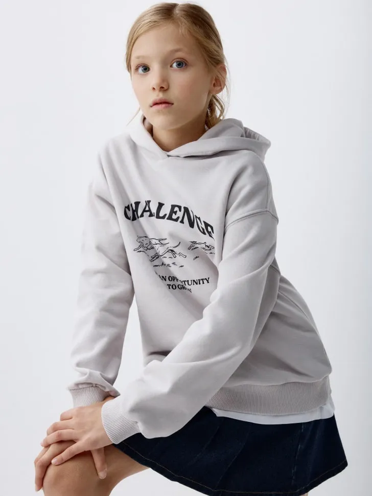 Худи оверсайз с принтом для девочек, фиолетовый, арт. 3538