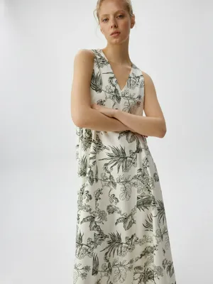 Платье миди из вискозы со льном с принтом, арт. 3539