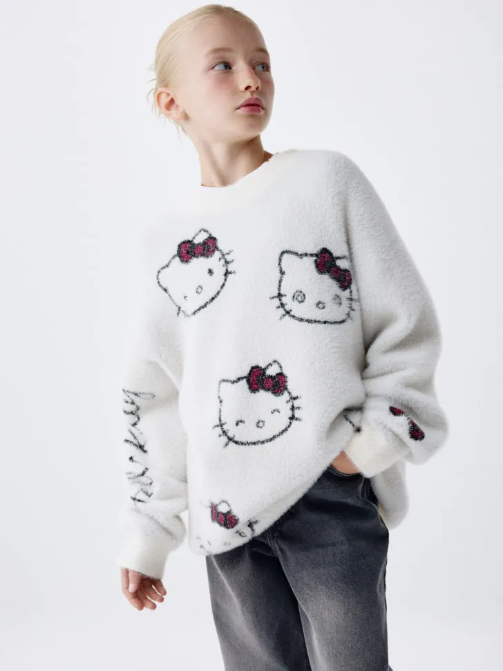 Пушистый джемпер с Hello Kitty для девочек, белый, арт. 3542
