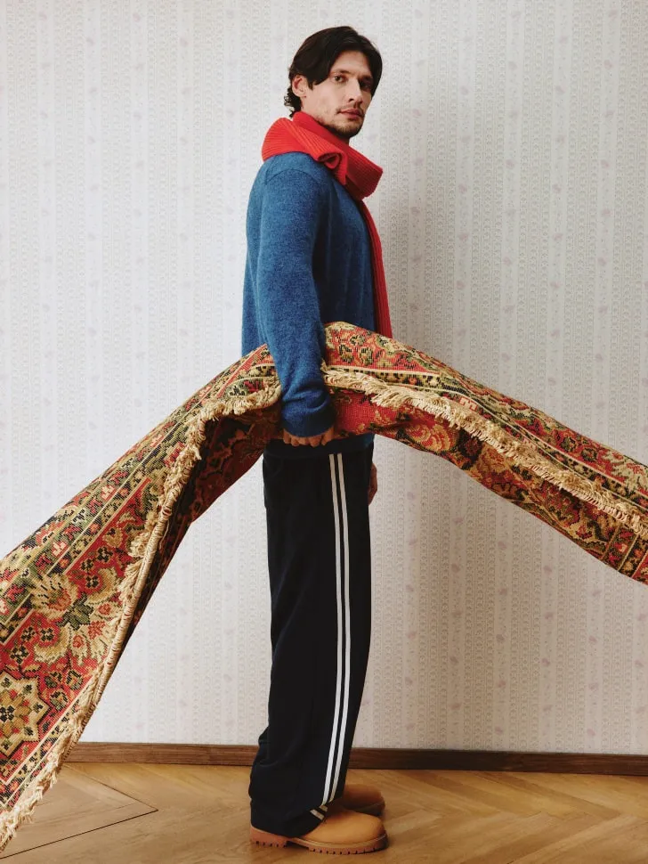 Брюки из футера с лампасами, синий, арт. 3543