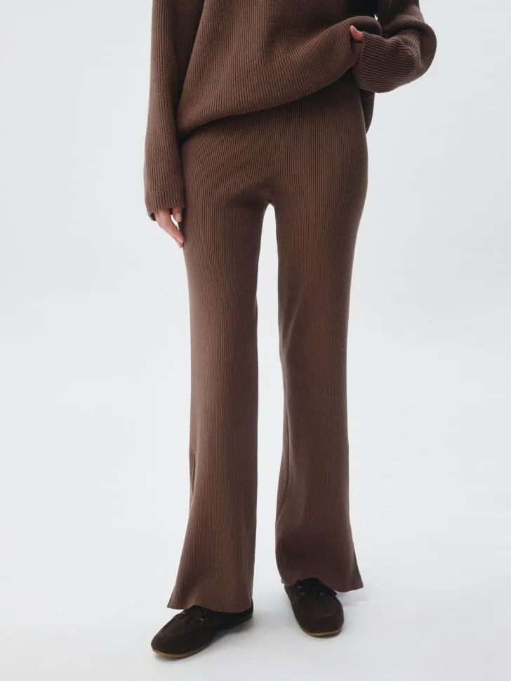 Вязаные брюки в рубчик, коричневый, арт. 3560
