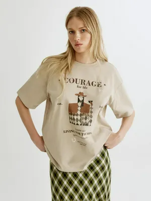 Футболка оверсайз Sela с принтом и вышивкой, арт. 35616