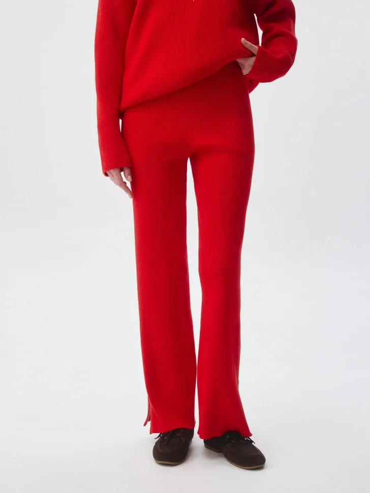 Вязаные брюки в рубчик, красный, арт. 3574