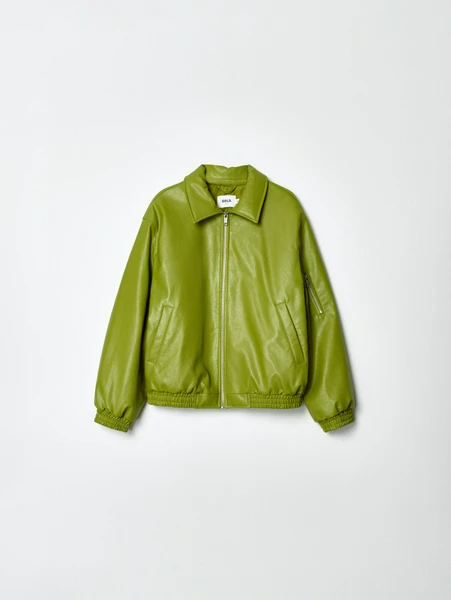 Бомбер SELA утепленный из искусственной кожи, зеленый, арт. 35746