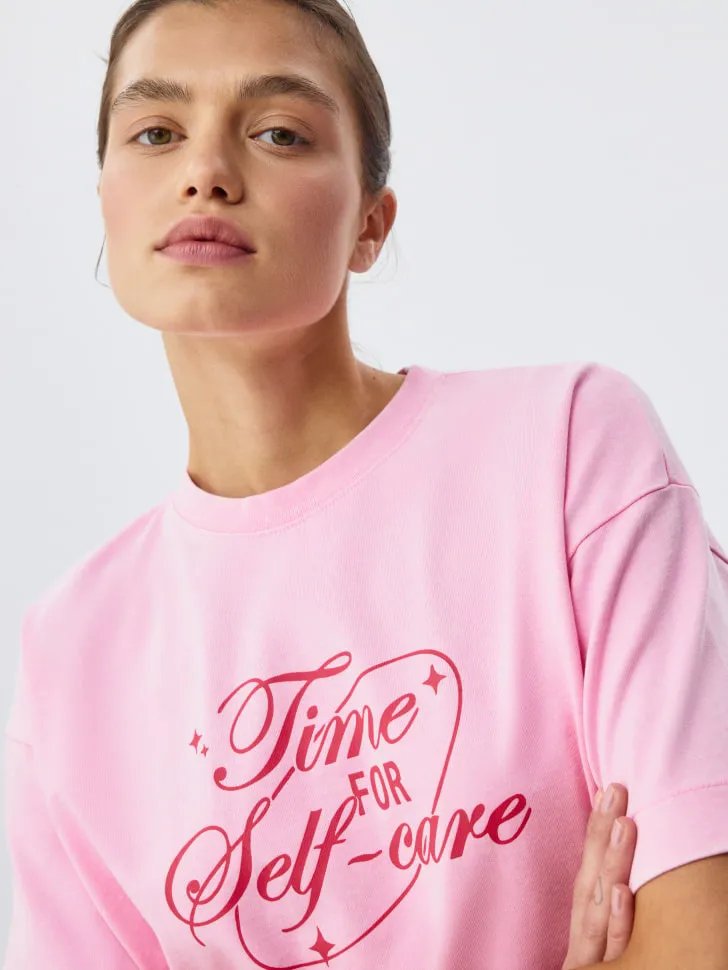 Футболка оверсайз с принтом и эффектом стирки, розовый, арт. 3575