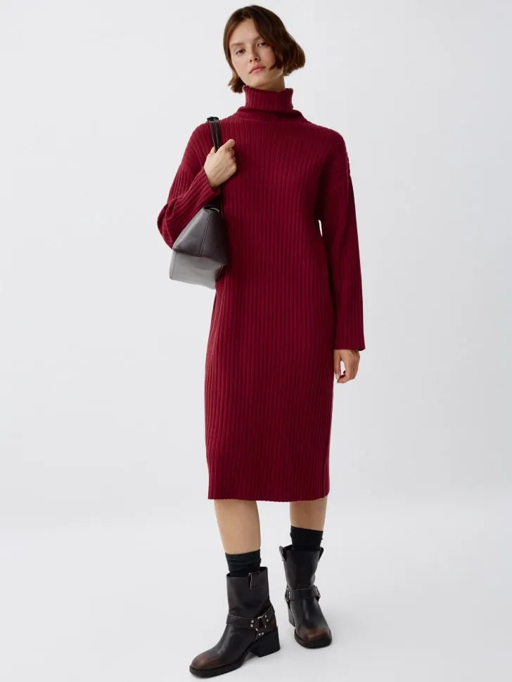 Вязаное платье с воротником, бордовый, арт. 3577