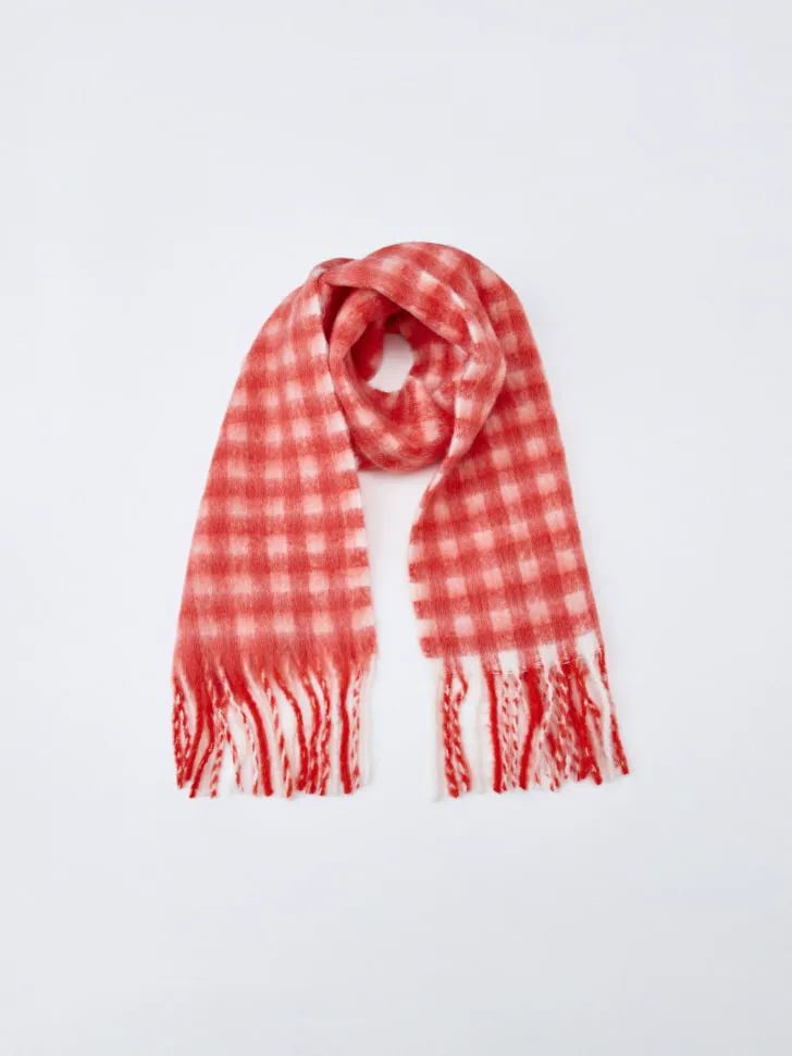 Шарф в клетку с бахромой, разноцветный, арт. 3578