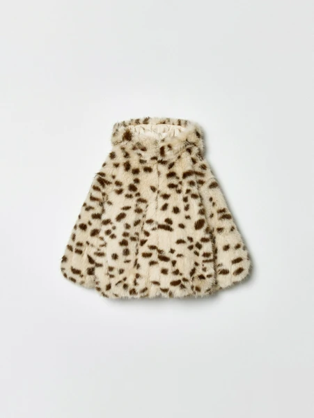 Утепленная шуба с капюшоном, разноцветный, арт. 35786