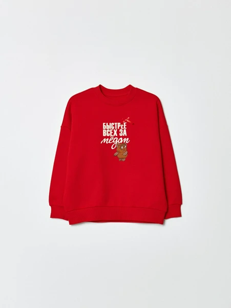 Свитшот SELA x Союзмультфильм для девочек, красный, арт. 35789