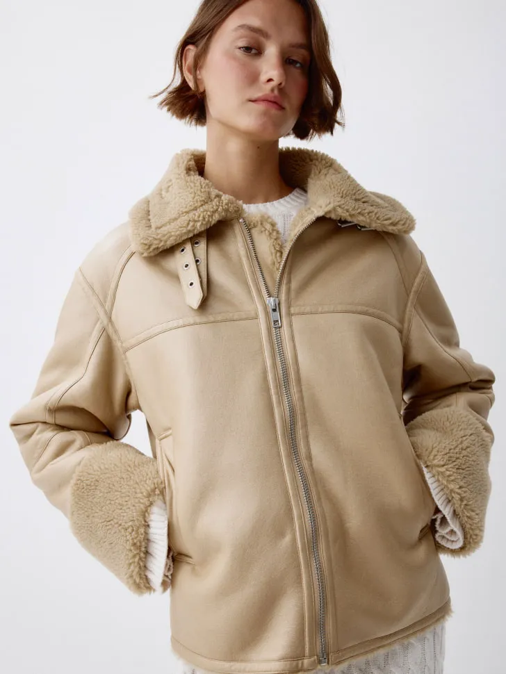 Базовая дубленка из искусственной кожи, бежевый, арт. 3605