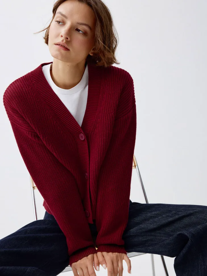 Базовый вязаный кардиган, бордовый, арт. 3610