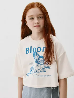 Укороченная футболка из футера для девочек, арт. 3616