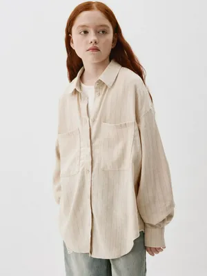 Рубашка оверсайз из вискозы и льна для девочек, не указан, арт. 3627