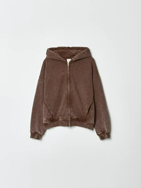 Худи SELA оверсайз с кислотной стиркой, коричневый, арт. 36393