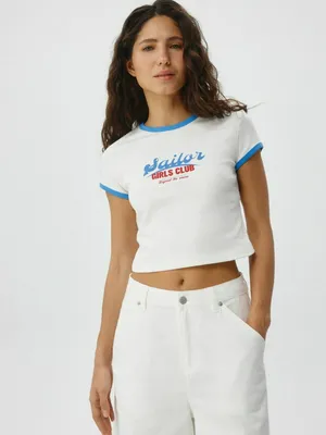 Укороченная футболка с принтом, арт. 3642