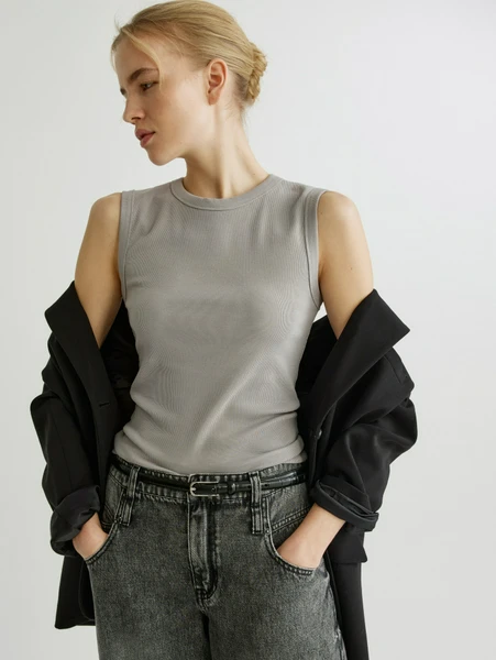 Базовый топ SELA в рубчик, серый, арт. 36489