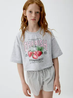 Укороченная футболка из футера для девочек, арт. 3663