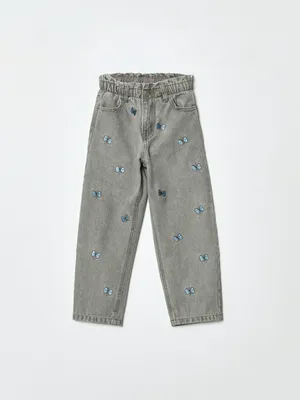 Джинсы Sela Paperbag fit с вышивкой Союзмультфильм для девочек, арт. 36668