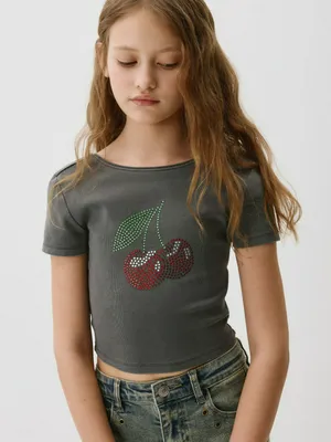 Укороченная футболка со стразами, арт. 3668