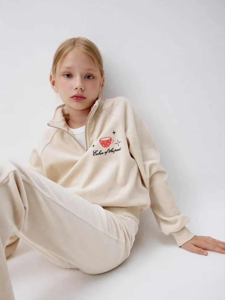 Свитшот с воротником на молнии для девочек, бежевый, арт. 3686