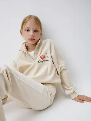 Свитшот с воротником на молнии для девочек, бежевый, арт. 3686
