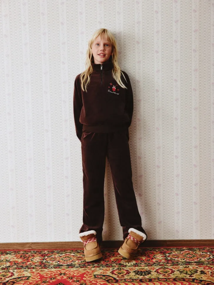 Велюровые брюки клеш для девочек, коричневый, арт. 3691