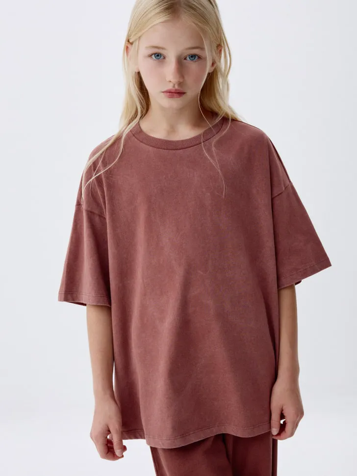 Детская футболка оверсайз со стиркой, розовый, арт. 3697