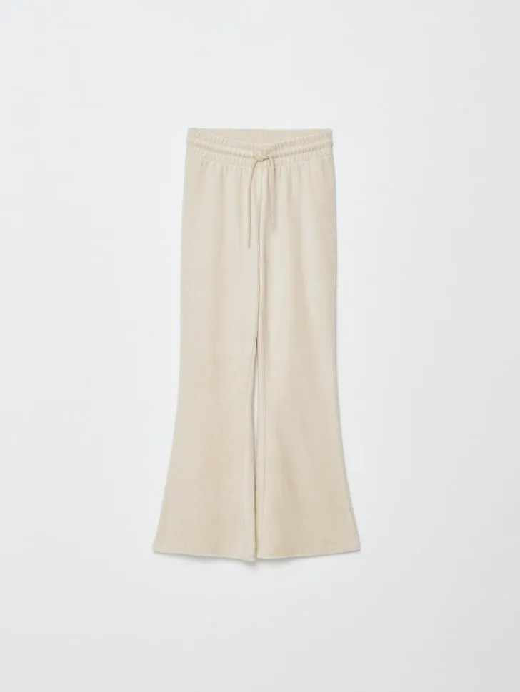 Велюровые брюки клеш для девочек, бежевый, арт. 3699