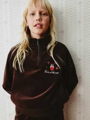 Свитшот с воротником на молнии для девочек, коричневый, арт. 3703