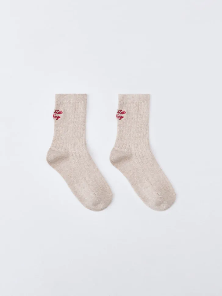 Носки с вышивкой для девочек, бежевый, арт. 3704