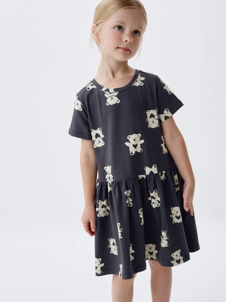 Трикотажное платье с принтом для девочек, серый, арт. 3708