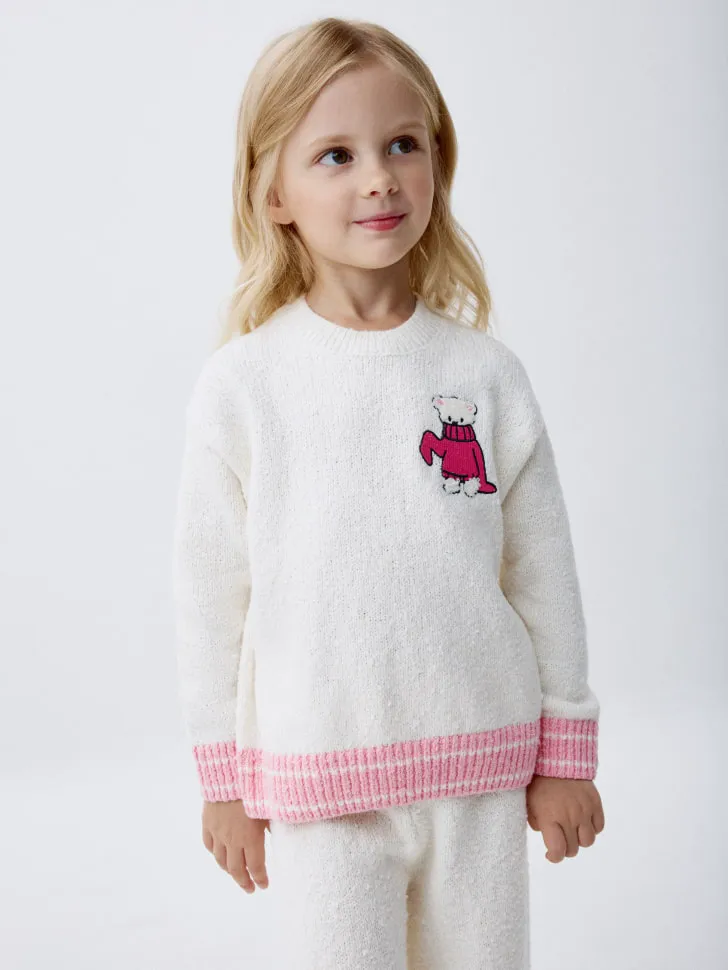 Вязаный джемпер оверсайз с вышивкой для девочек, белый, арт. 3722