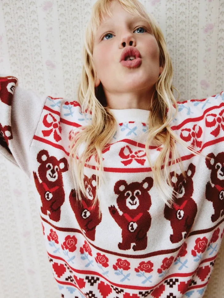 Вязаный джемпер оверсайз с принтом для девочек, разноцветный, арт. 3724