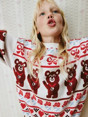 Вязаный джемпер оверсайз с принтом для девочек, арт. 3724