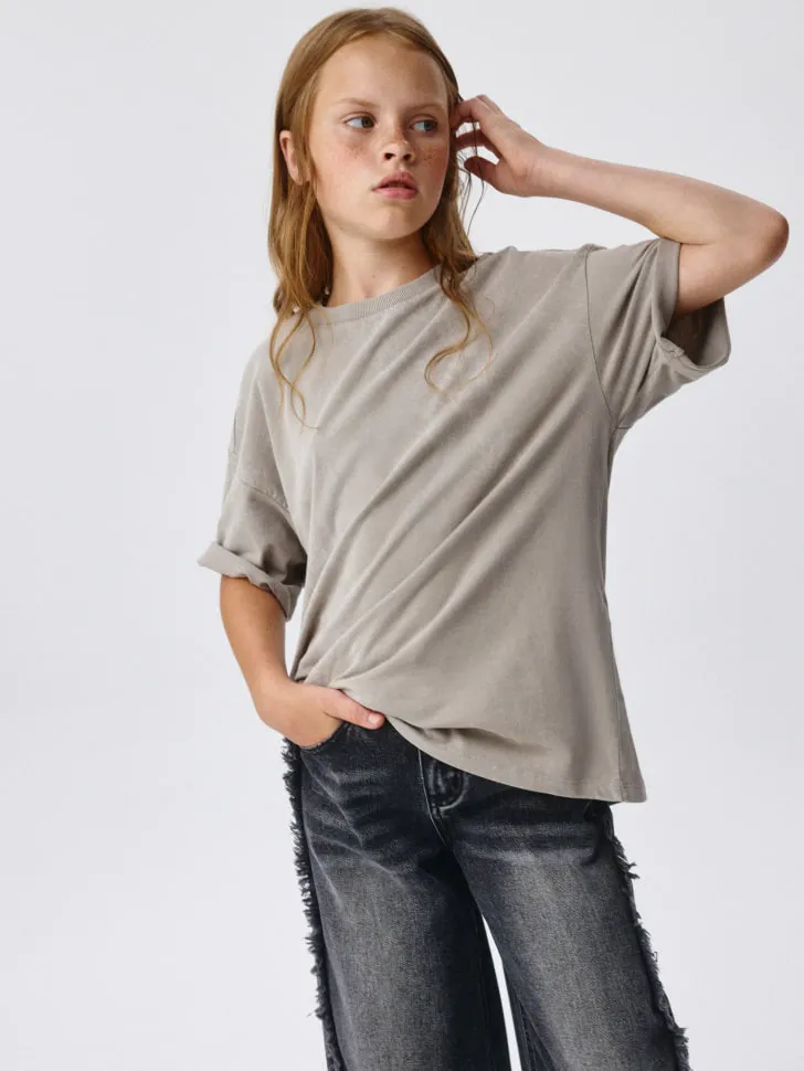 Футболка оверсайз со стиркой детская, бежевый, арт. 3727