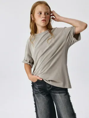 Футболка оверсайз со стиркой детская, бежевый, арт. 3727
