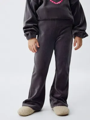 Велюровые брюки клеш для девочек, серый, арт. 3731