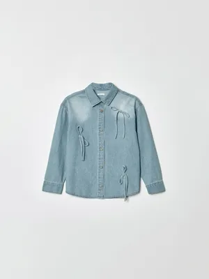 Джинсовая рубашка Sela для девочек с бантиками, арт. 37458