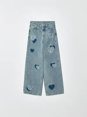 Джинсы SELA Wide Leg с аппликацией для девочек, арт. 37477